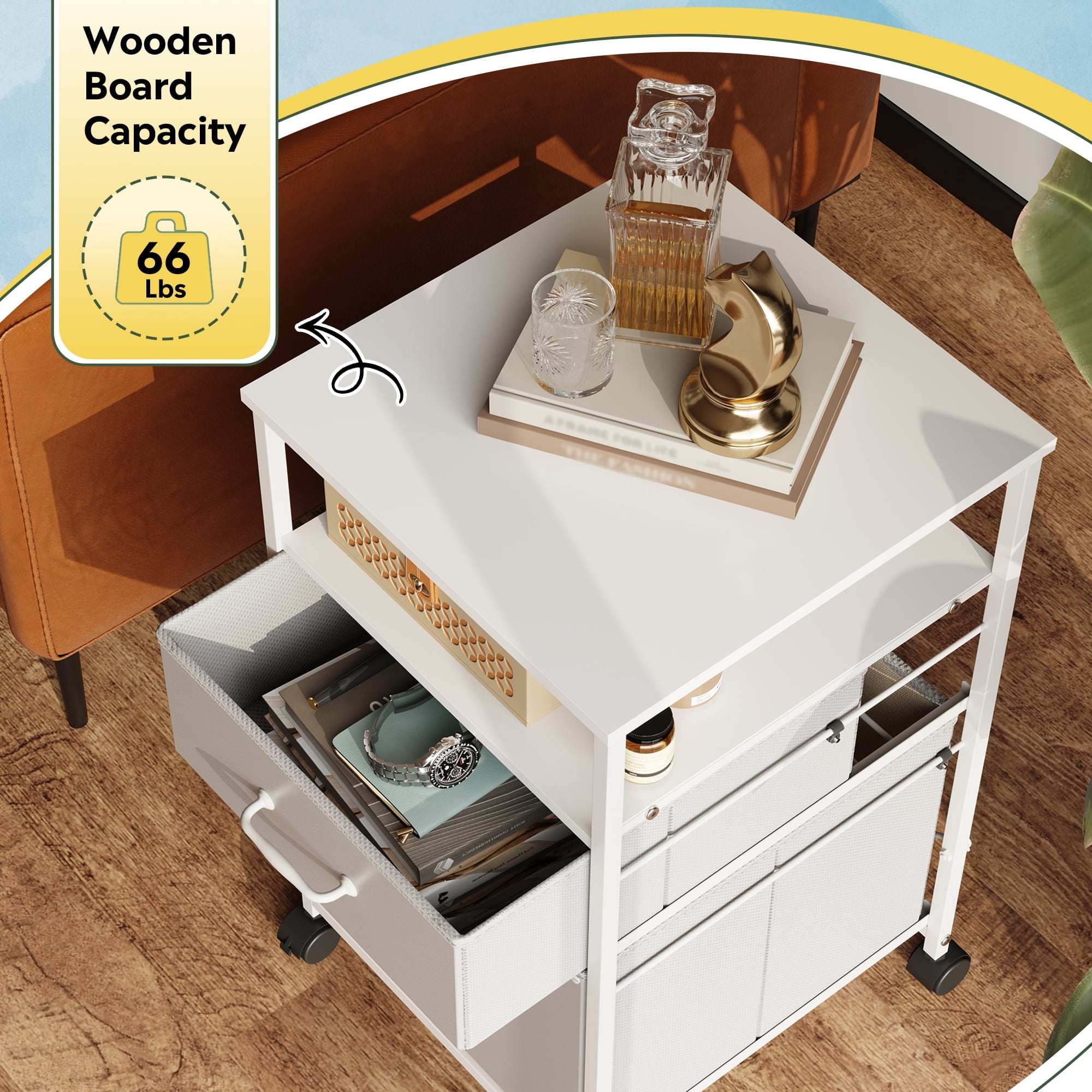 GALAXHERO 2 Drawer File Cabinets, Mobile Printer Stand with Storage Shelf for Home/Office/A4 /Letter, White