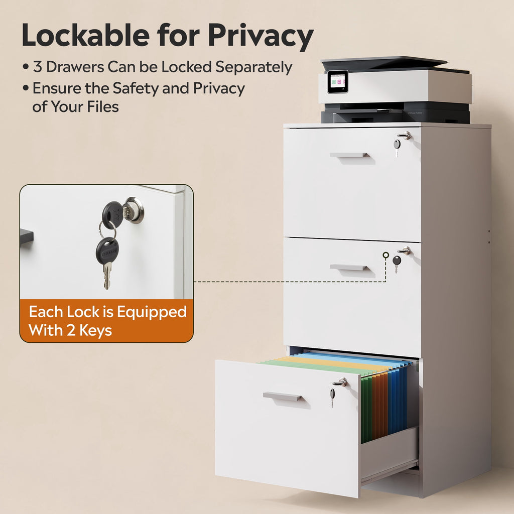 GALAXHERO 3-Drawer File Cabinet with Locks & Wood Printer Stand, Fits Letter/A4, Ideal for Home Office