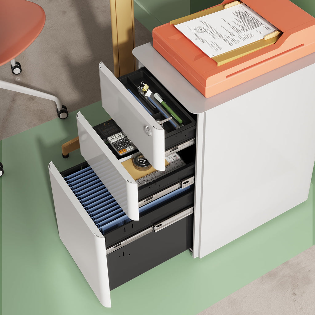 GALAXHERO 3 Drawer Metal File Cabinet with Lock, Vertical Rolling Filing Cabinet for Home Office, Fits A4/Letter/Legal