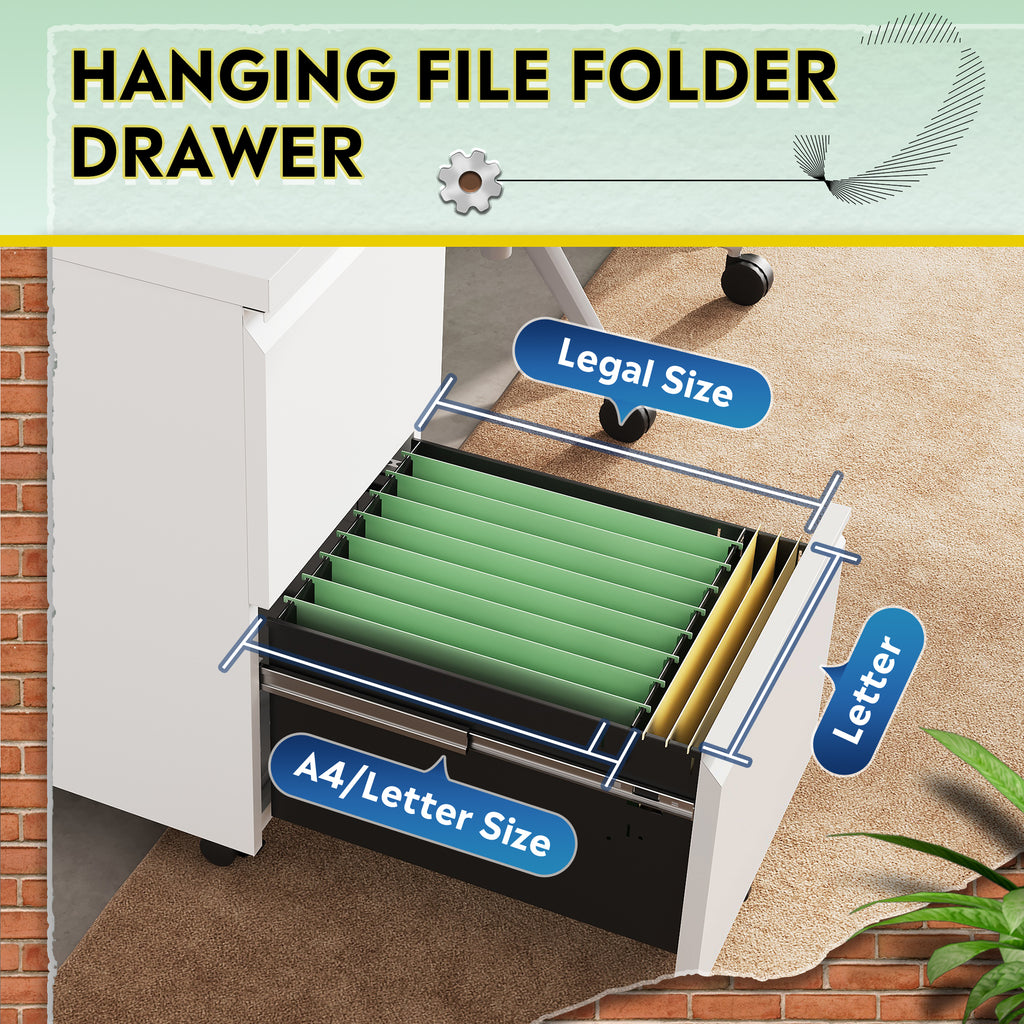GALAXHERO 2 Drawer File Cabinet with Lock(No Assembly), Metal Storage Cabinets with Wheels for Home Office, Letter/A4/Legal Files, White