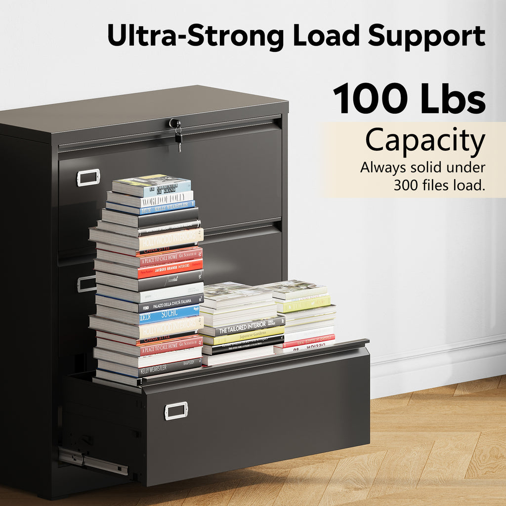 GALAXHERO Lateral File Cabinet with 3 Drawer, Metal Lockable Storage Cabinet for Home Office, Hanging Files Letter/Legal/F4/A4 Size, Black