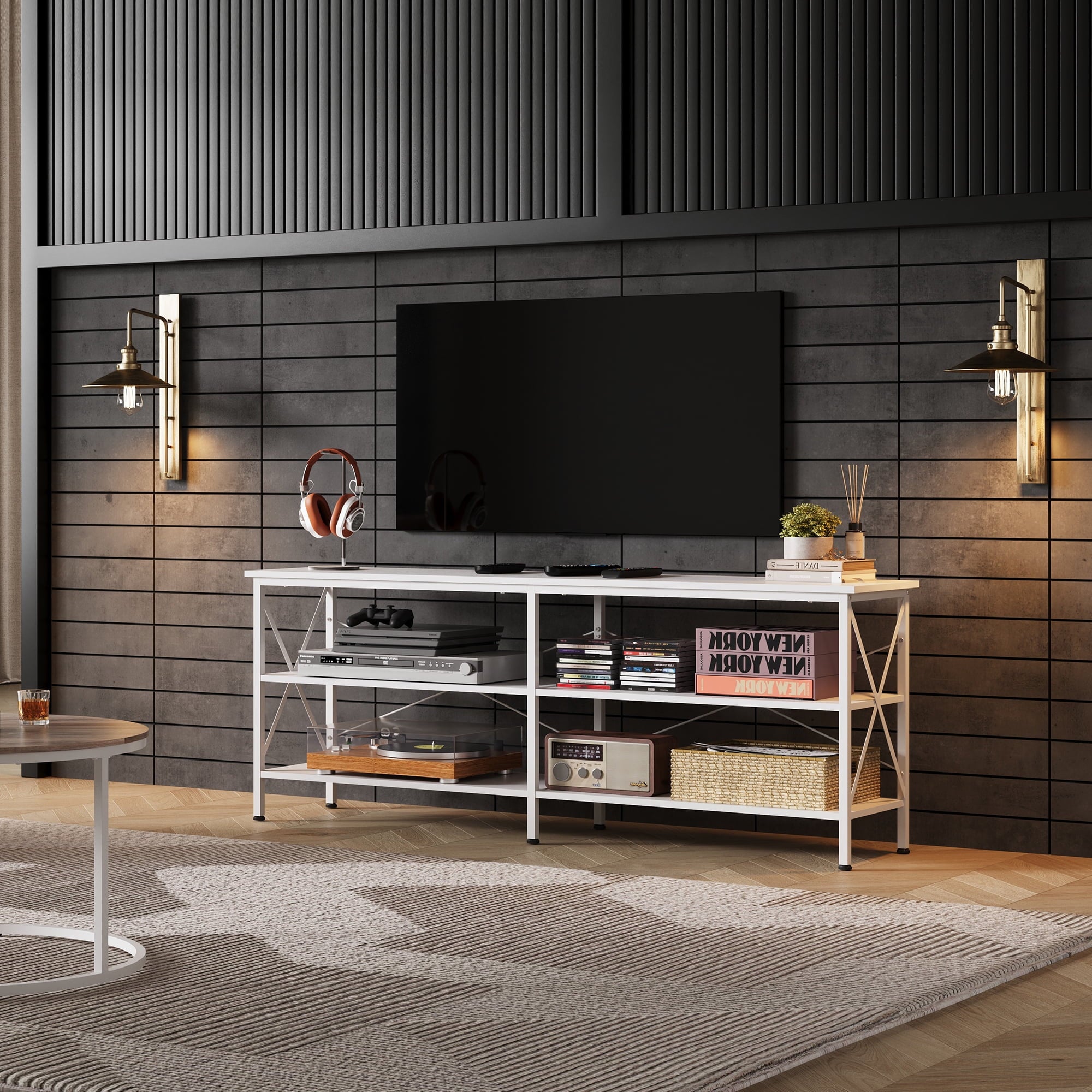 GALAXHERO TV Stand for 70 Inch TV 63" Entertainment Center with 3-Tier Storage Shelves, Media TV Console Cabinet for Living Room Bedroom Farmhouse TV Table