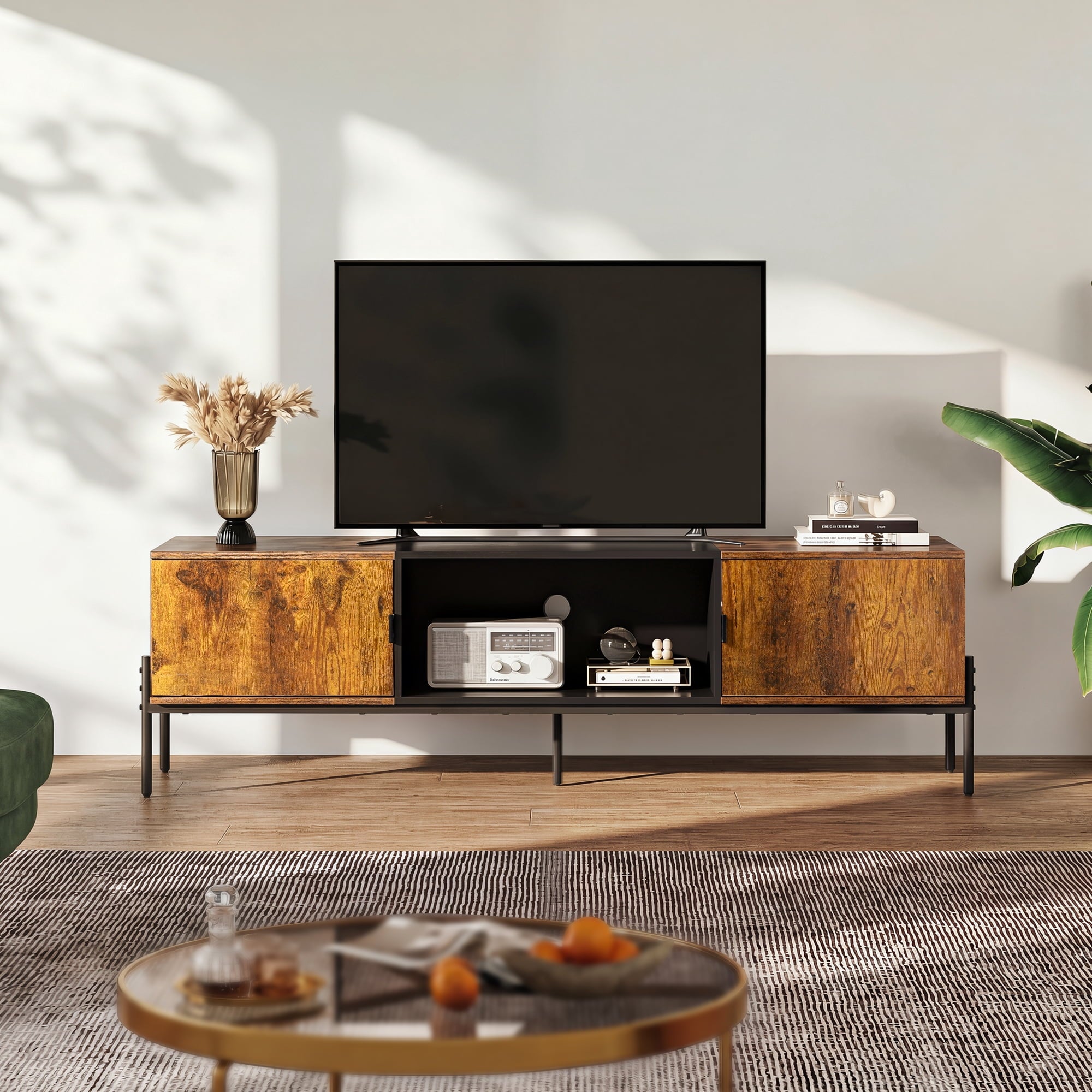 GALAXHERO TV Stand Modern Entertainment Center with Storage Cabinets and Metal Legs for Bedroom and Living Room, TV Console, 65 Inch