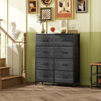 GALAXHERO Tall 8-Drawer Fabric Dresser, Double Storage Tower with Bins, Chest of Drawers for Bedroom, Closet, Living Room, Hallway, Charcoal Black Wood Grain Print