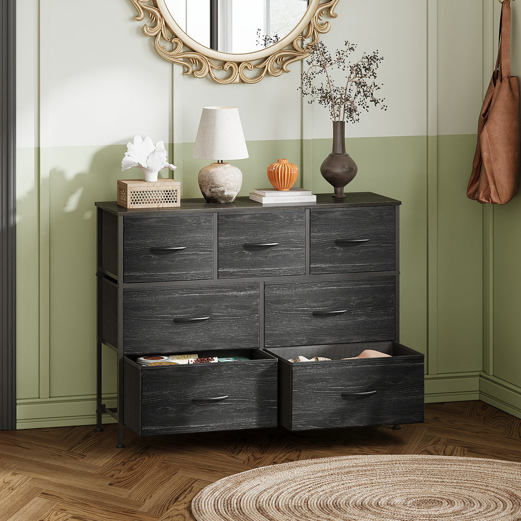 GALAXHERO 7 Drawer Dresser, TV Stands for 45" TV, Chest of Drawers with Fabric Bin for Bedroom, Living Room, Entryway