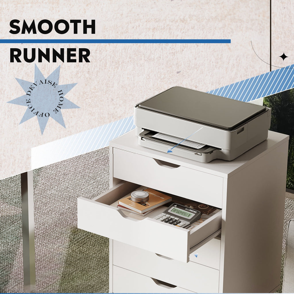GALAXHERO 5 Drawer File Cabinet, Small Rolling Office Cabinet with Drawers & Wheels, Wood Storage Cabinet for Home Office