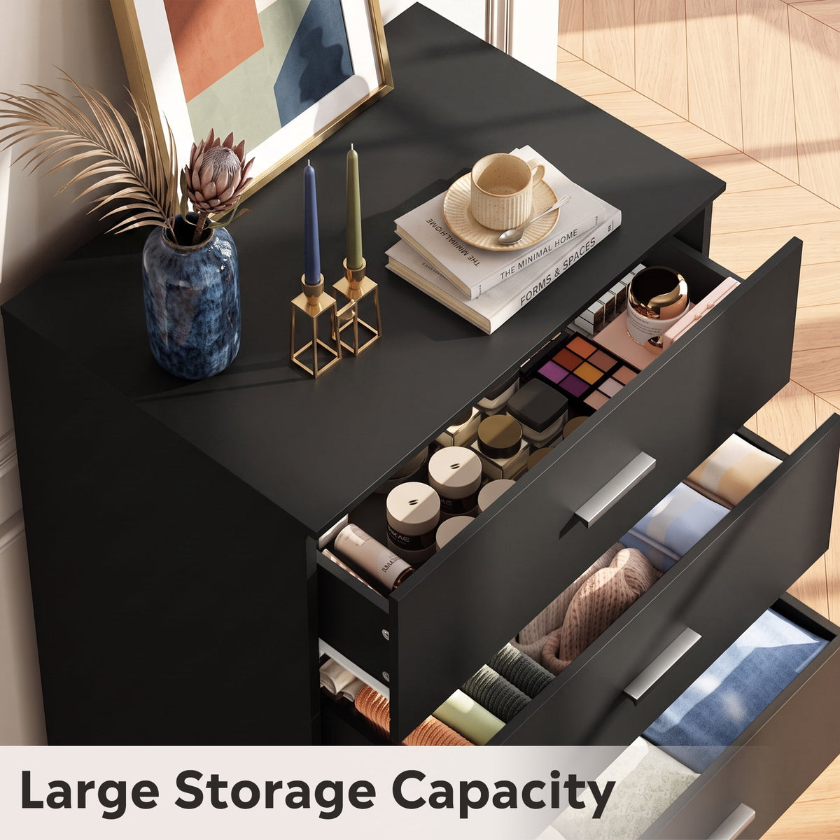 GALAXHERO 5 Drawers Dresser, Chest of Drawers for Bedroom, Tall Wood Storage Cabinet with Metal Handle for Living Room, Closet, Hallway