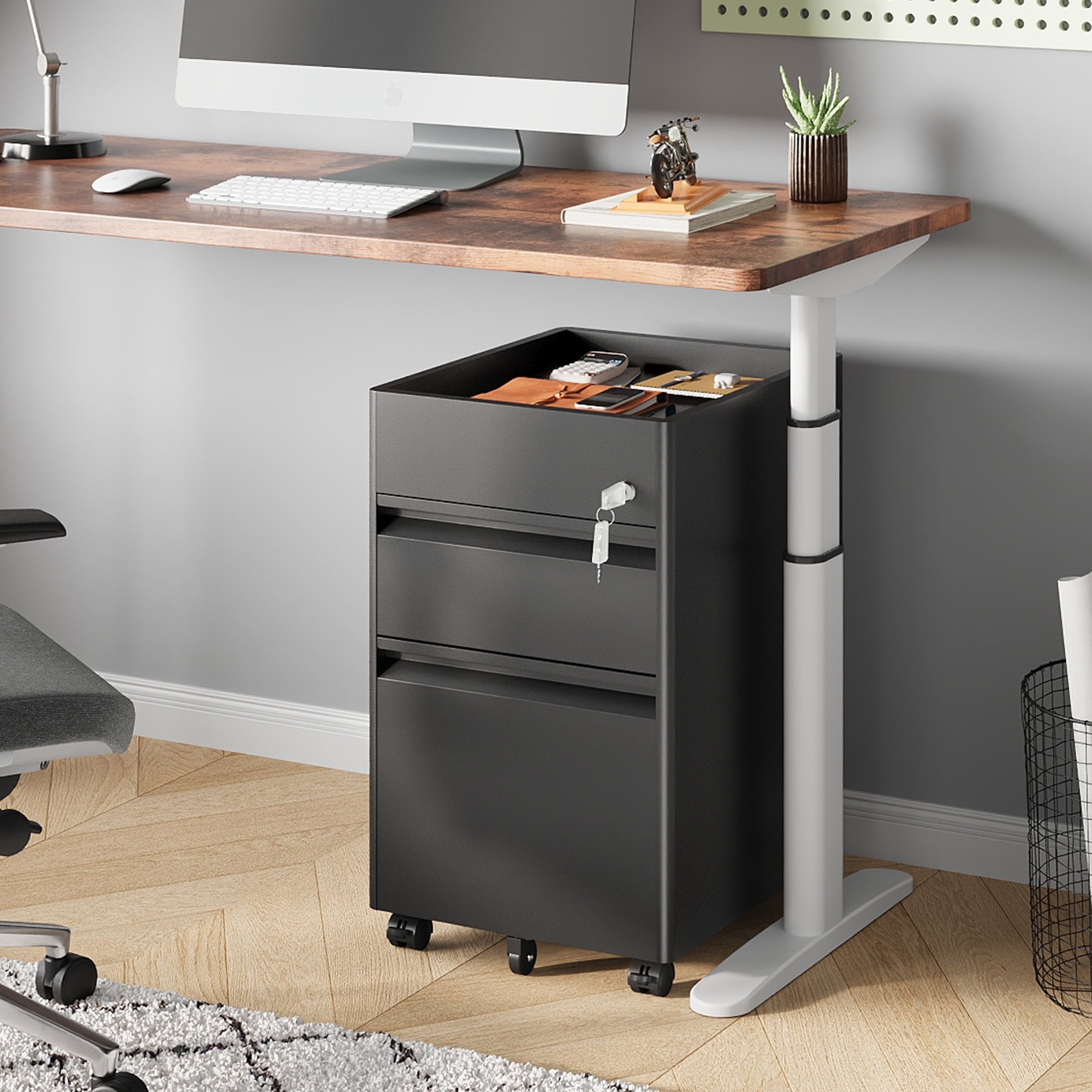 GALAXHERO 2 Drawer File Cabinet with Lock, Metal Storage Organizer with Fence, Mobile Filing Cabinets for Home Office, Fit Letter/A4/Legal Size Files