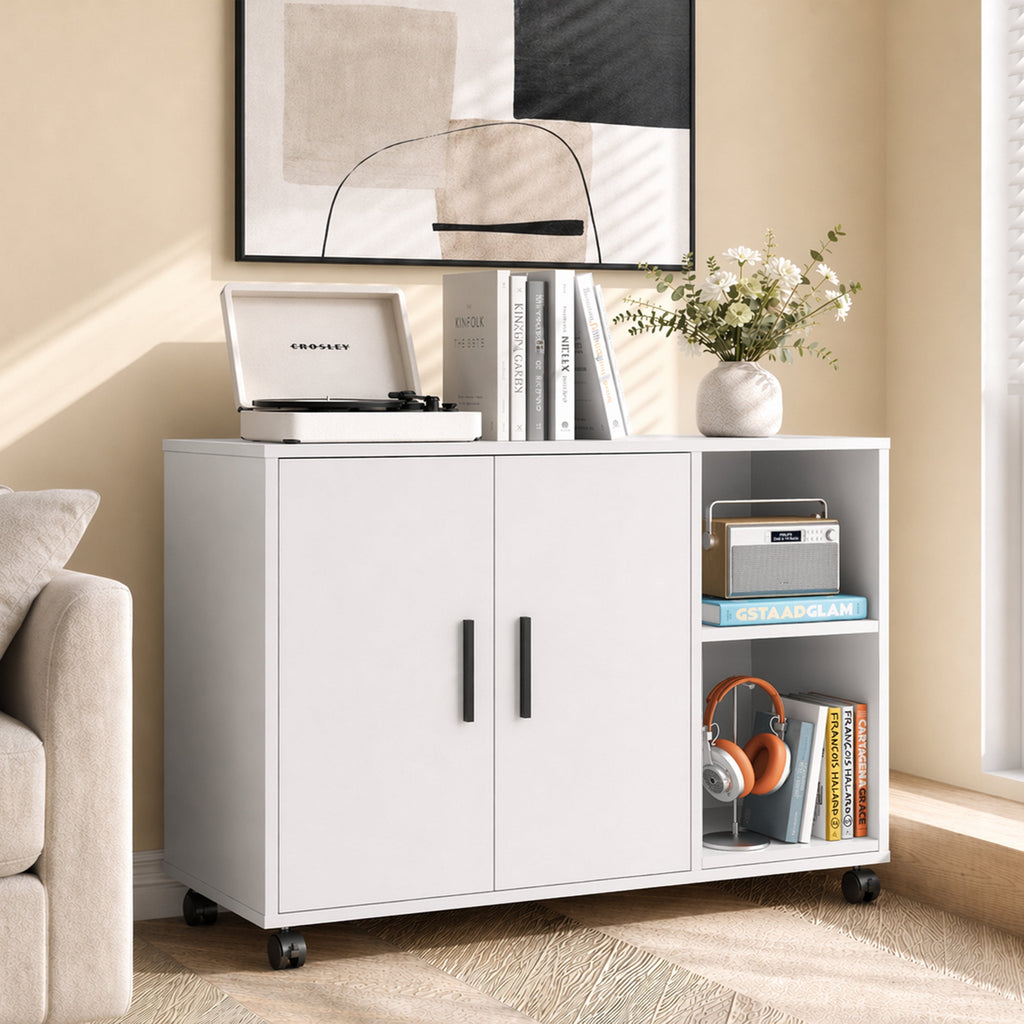 GALAXHERO Wood Storage Cabinets with Doors and Shelves, Lateral File Cabinet & Printer Stand with Storage for Home Office
