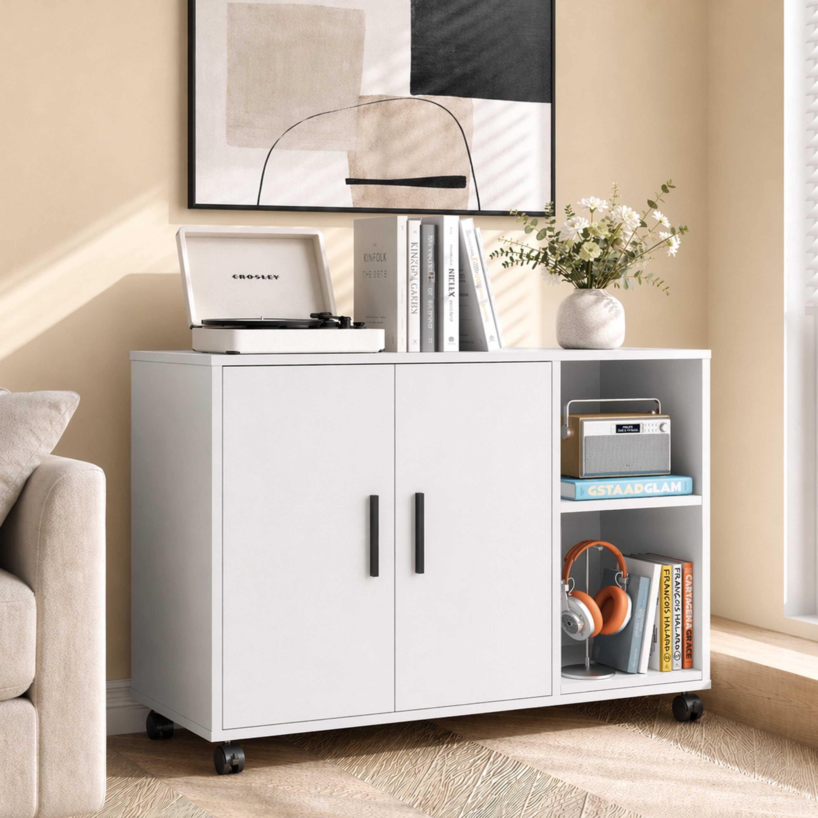 GALAXHERO Wood Storage Cabinets with Doors and Shelves, Lateral File Cabinet & Printer Stand with Storage for Home Office
