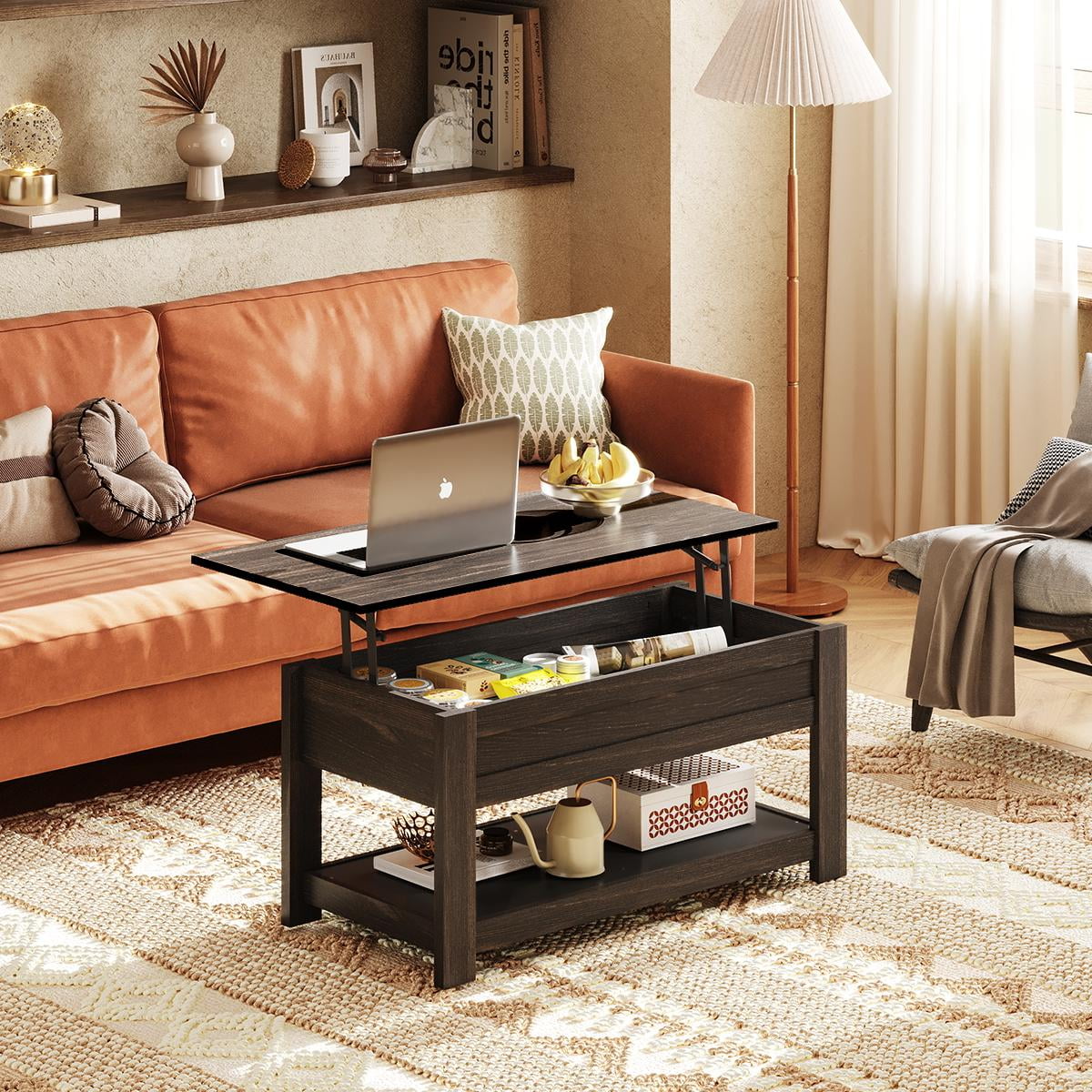 GALAXHERO Coffee Table, 39" Lift Top Coffee Table with Hidden Compartment and Storage Shelf for Living Room, Espresso