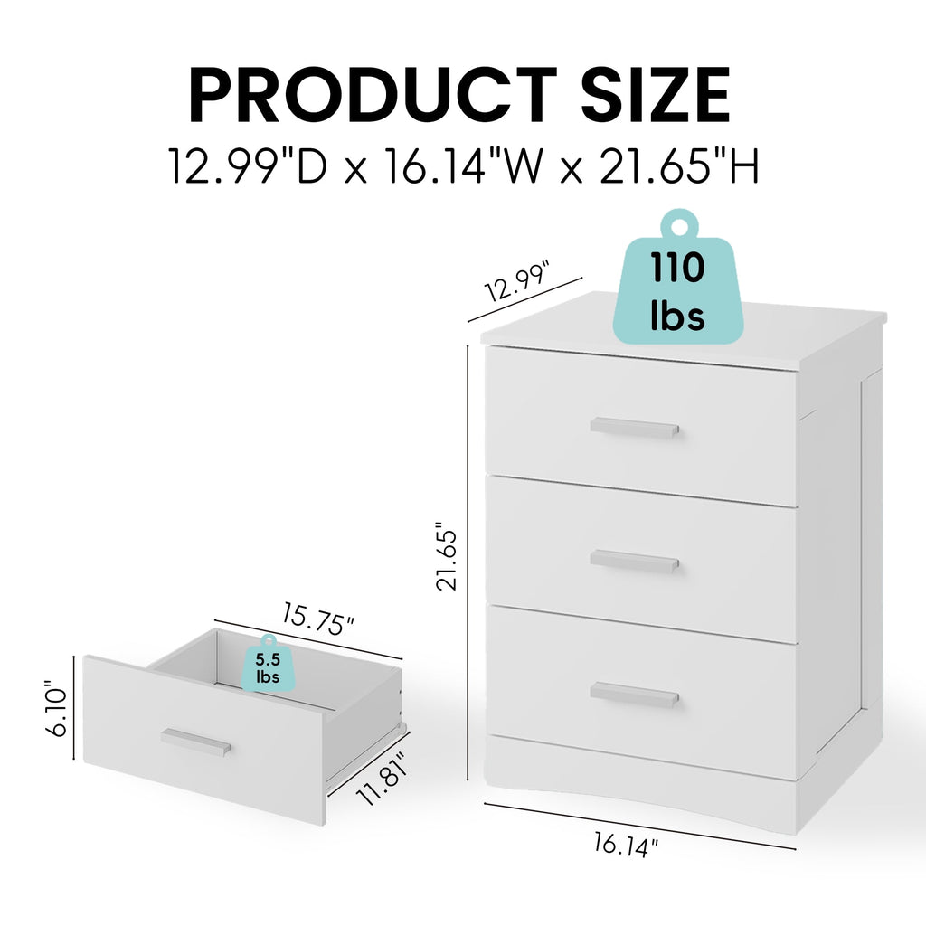 GALAXHERO 3 Drawer Night Stands for Bedroom, Tall Nightstand with Storage Cabinets, Wooden Bedside Table for Living Room Dorm