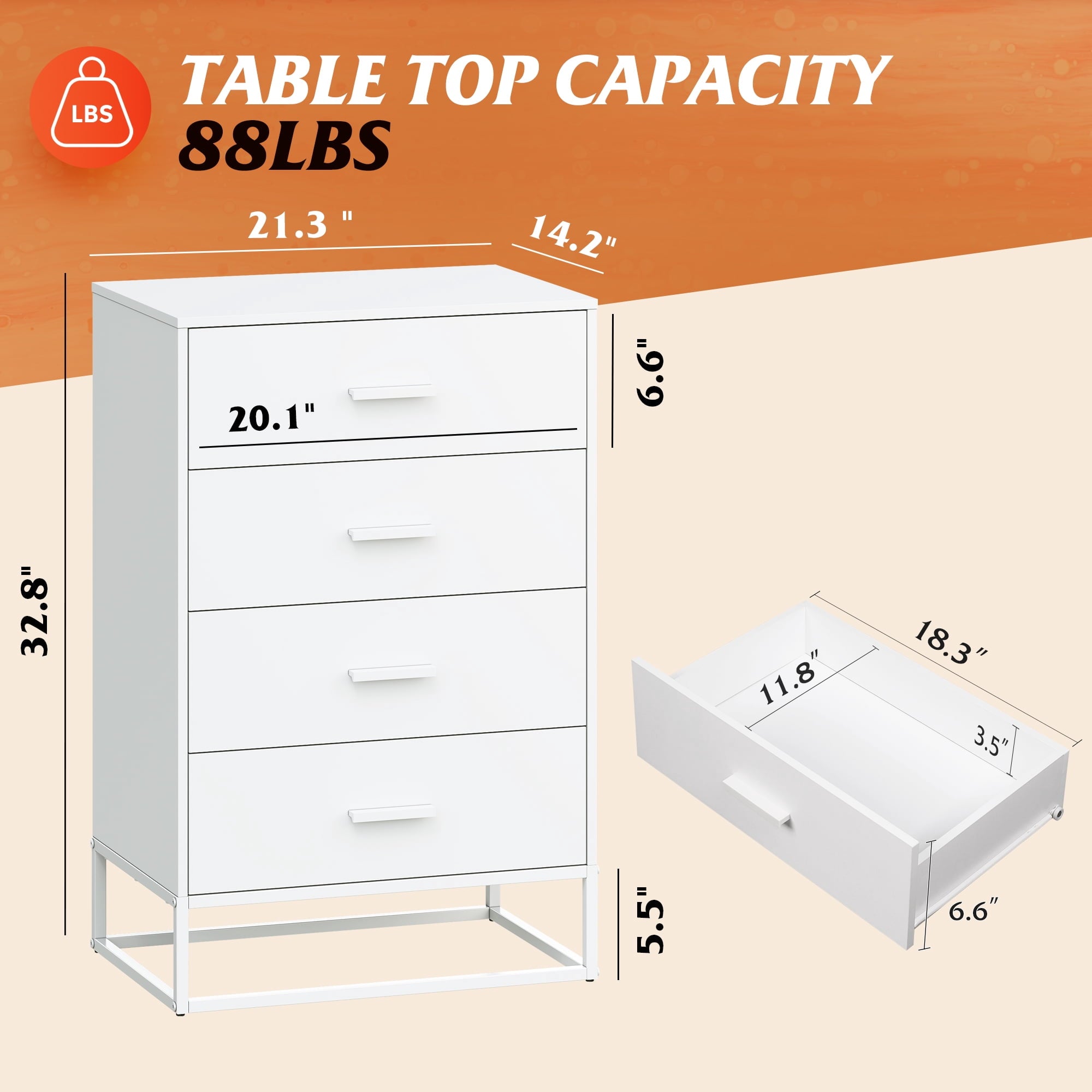 GALAXHERO 4 Drawer Dressers for Bedroom, Wooden Chest of Drawers for Closet, Living Room, Hallway