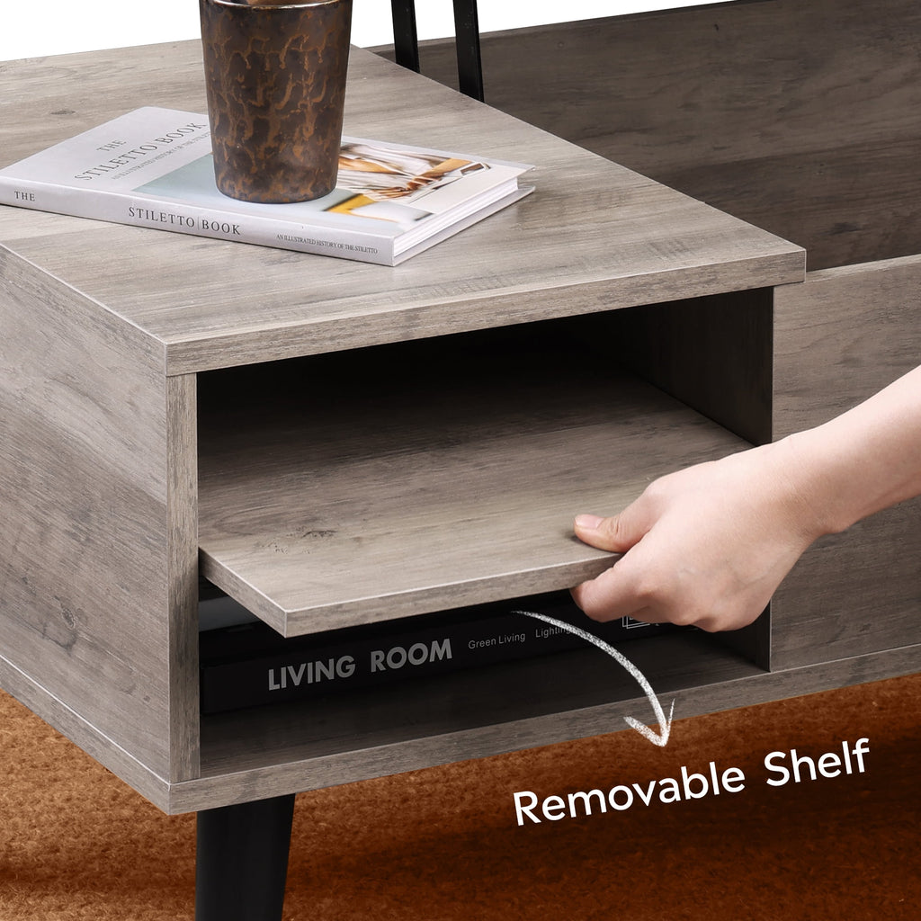GALAXHERO Coffee Table with Removable Storage Shelves Lift Top Small Coffee Table for Living Room