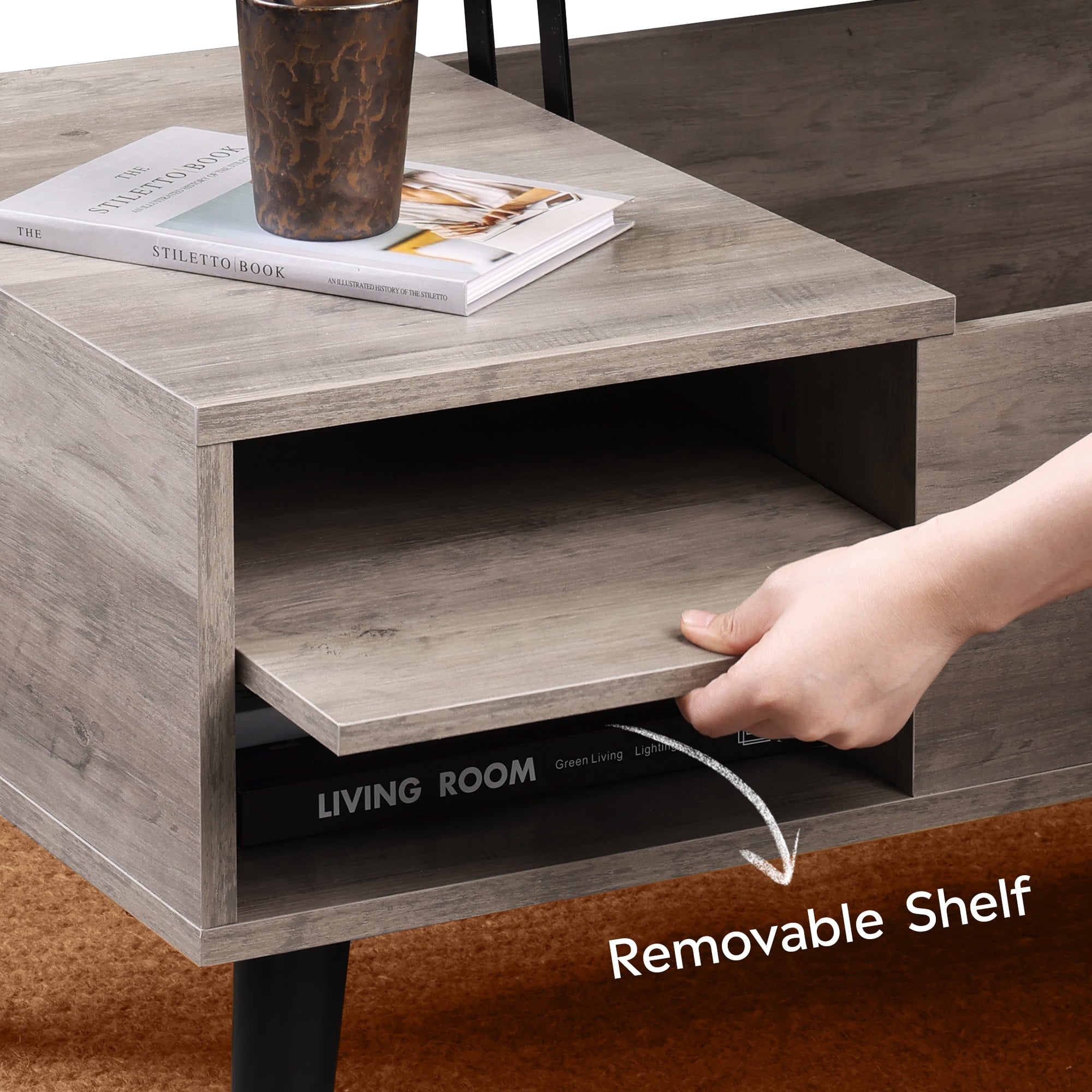 GALAXHERO Coffee Table with Removable Storage Shelves Lift Top Small Coffee Table for Living Room