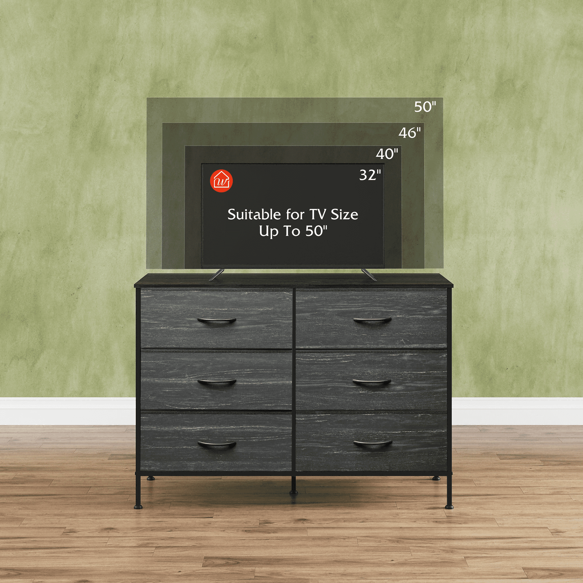 GALAXHERO 6-Drawer Fabric Dresser, 50-Inch TV Stand Wide Chest of Drawers for Bedroom, Closet, Living Room