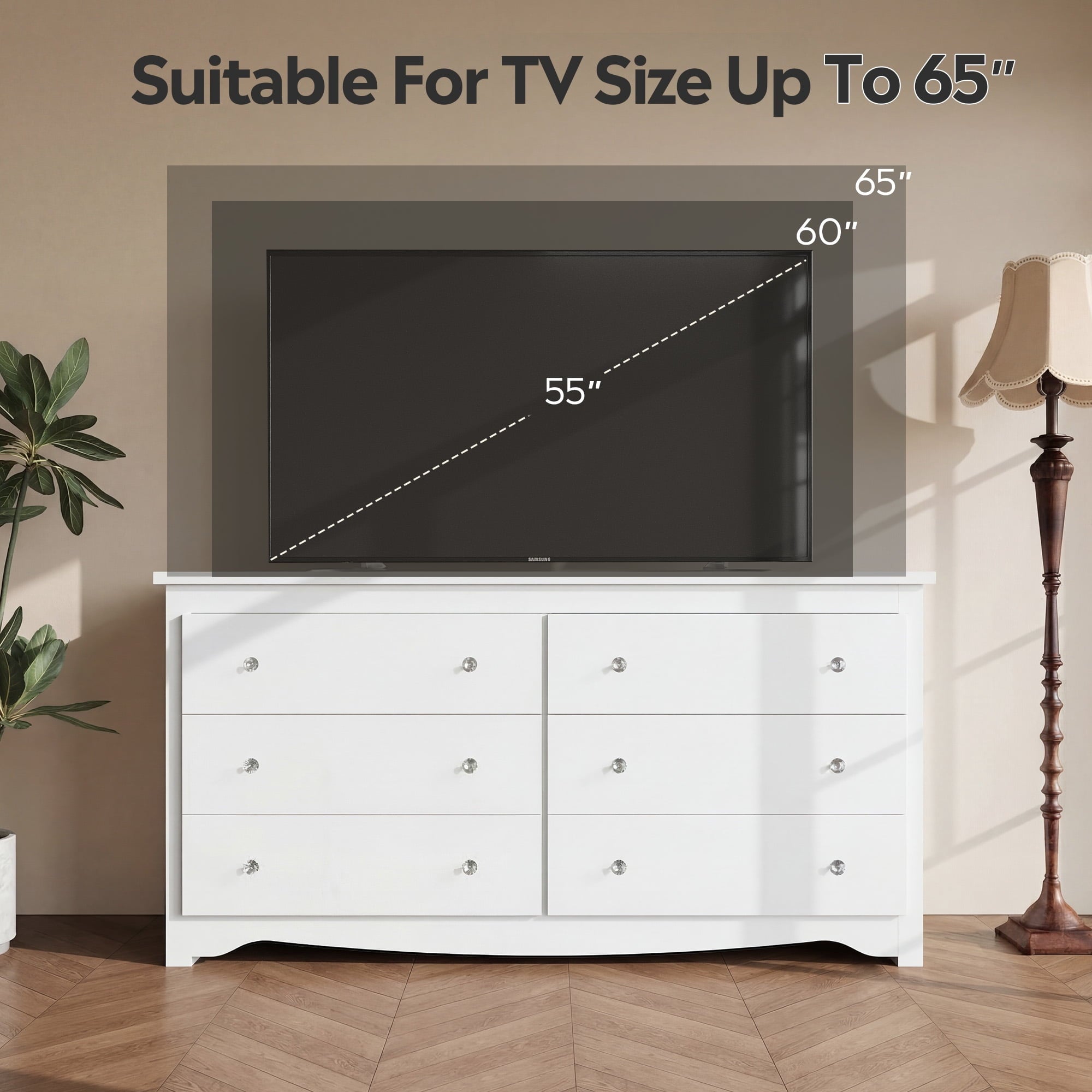 GALAXHERO Modern Wood Dresser with 6 Drawers – Wide Storage Chest for Bedroom, Living Room, Closet, Hallway – Large Organizer Nightstand Unit, 59”W, White