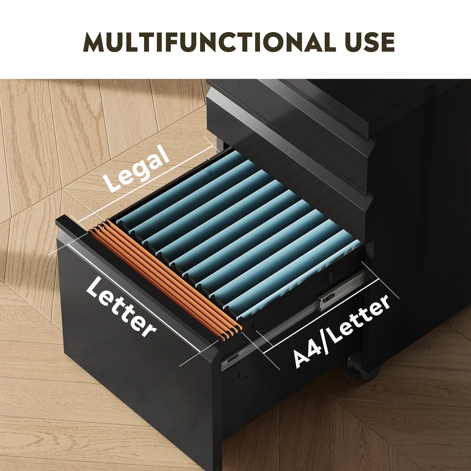 GALAXHERO 3 Drawer Metal File Cabinet with Lock(No Assembly), Mobile Printer Cabinet & Small Under Desk Filing Cabinet for Home Office, Fits Legal/Letter/A4