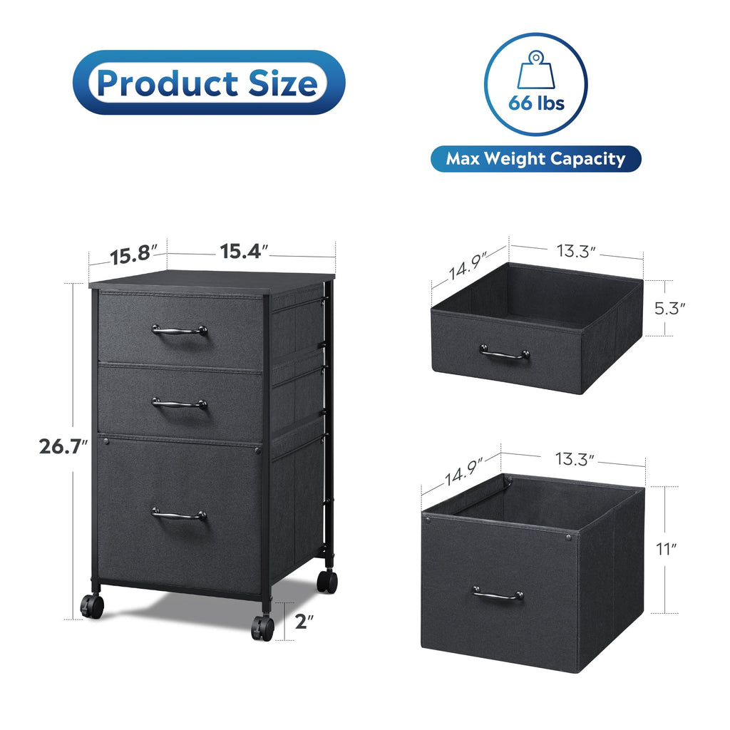 GALAXHERO 3 Drawers Mobile File Cabinet, Desk Table Cabinet Fits A4/Letter Size, Home Office Furniture,  Wood Grain