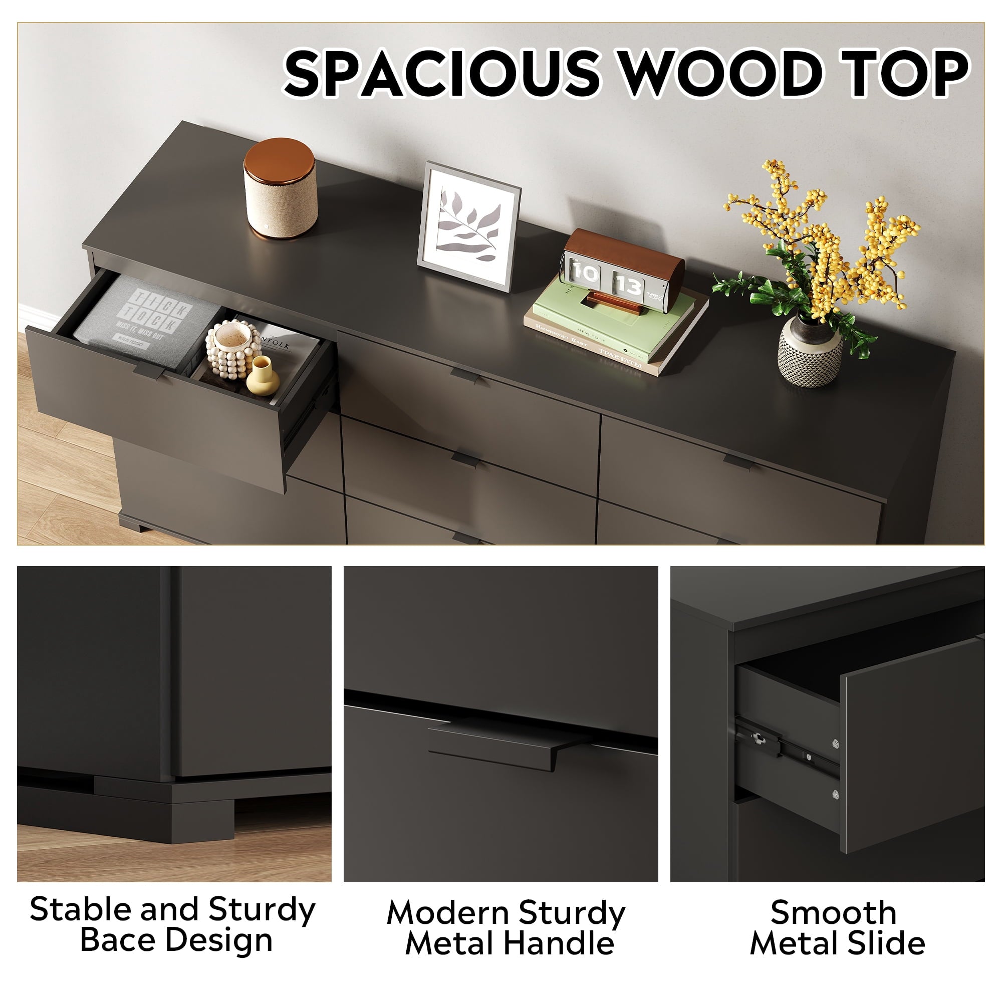 GALAXHERO 9-Drawers Dresser for Bedroom, 63" Wide Modern Dresser for Bedroom, Large Chest of Drawers with Sturdy Metal Handle, Wood Dresser for Living Room, Hallway