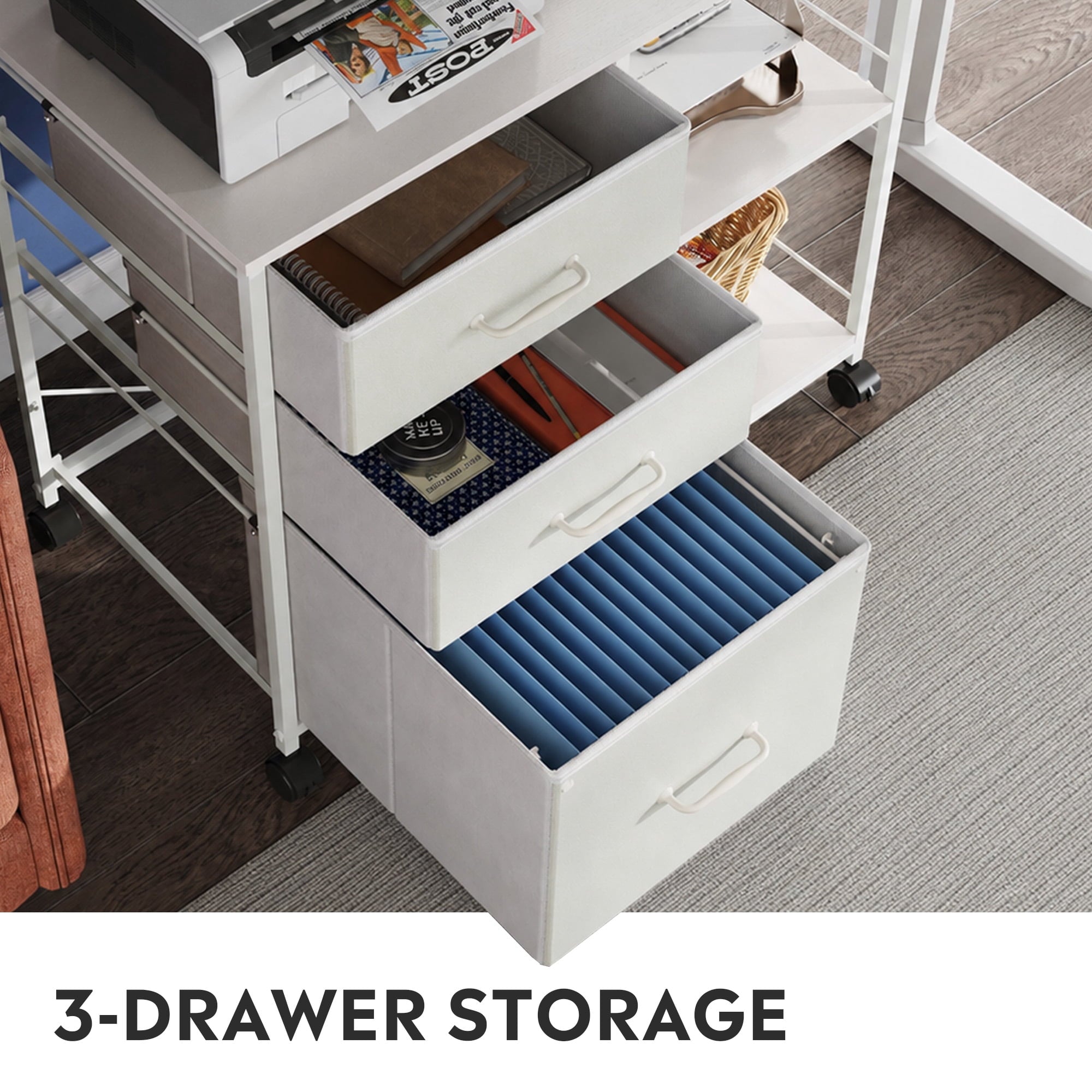 GALAXHERO 3 Drawer File Cabinet, Rolling Printer Stand with Storage, Lateral Fabric Filing Cabinet for Home Office,  Fits Letter/A4