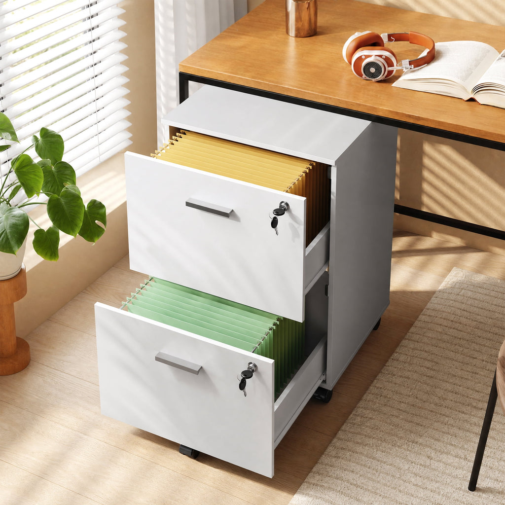 GALAXHERO 2 Drawer Filing Cabinet with Lock, Wooden Printer Stand with Storage for Home Office, Mobile Locking File Cabinet Fits Letter/A4 Hanging Files