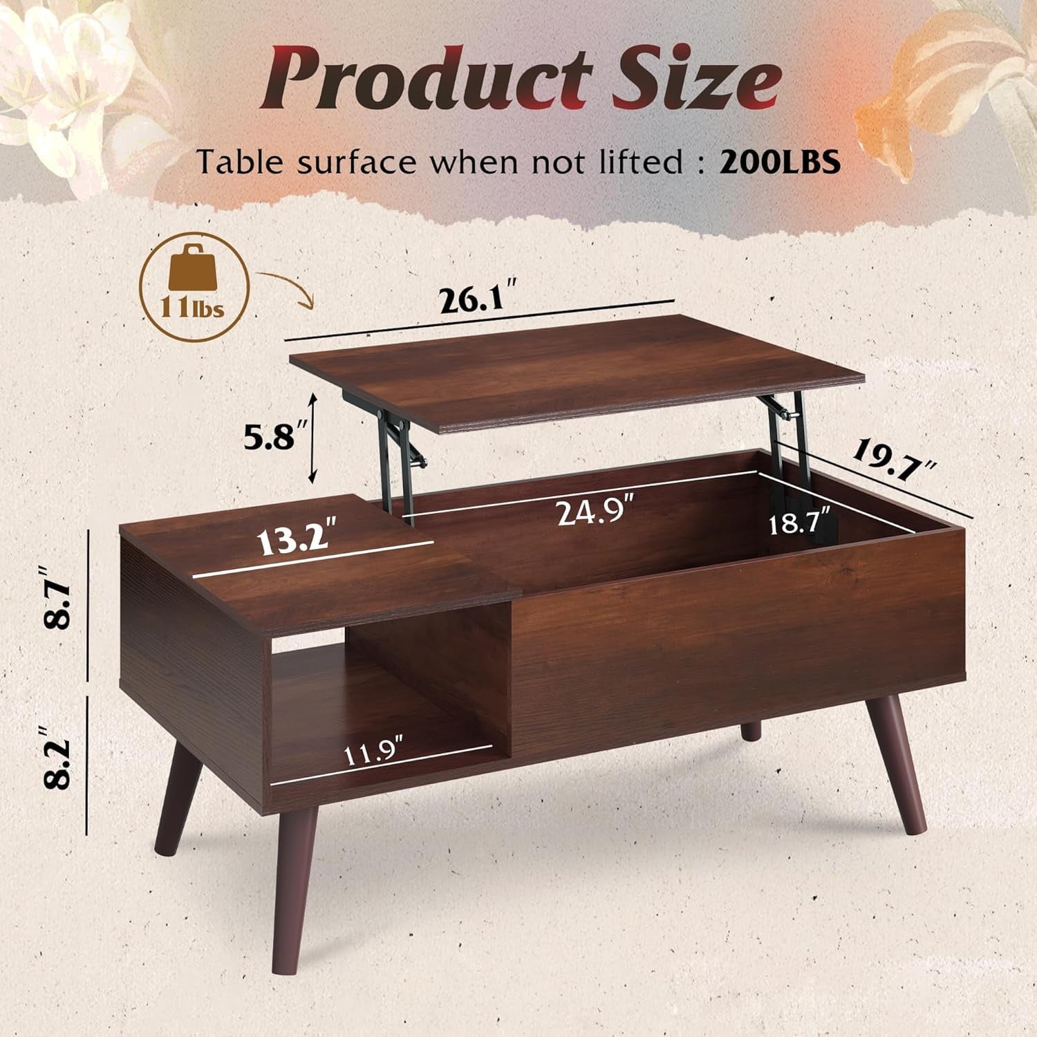 GALAXHERO Lift Top Coffee Table with Storage Small Living Room Table with Storage Shelf & Hidden Compartment