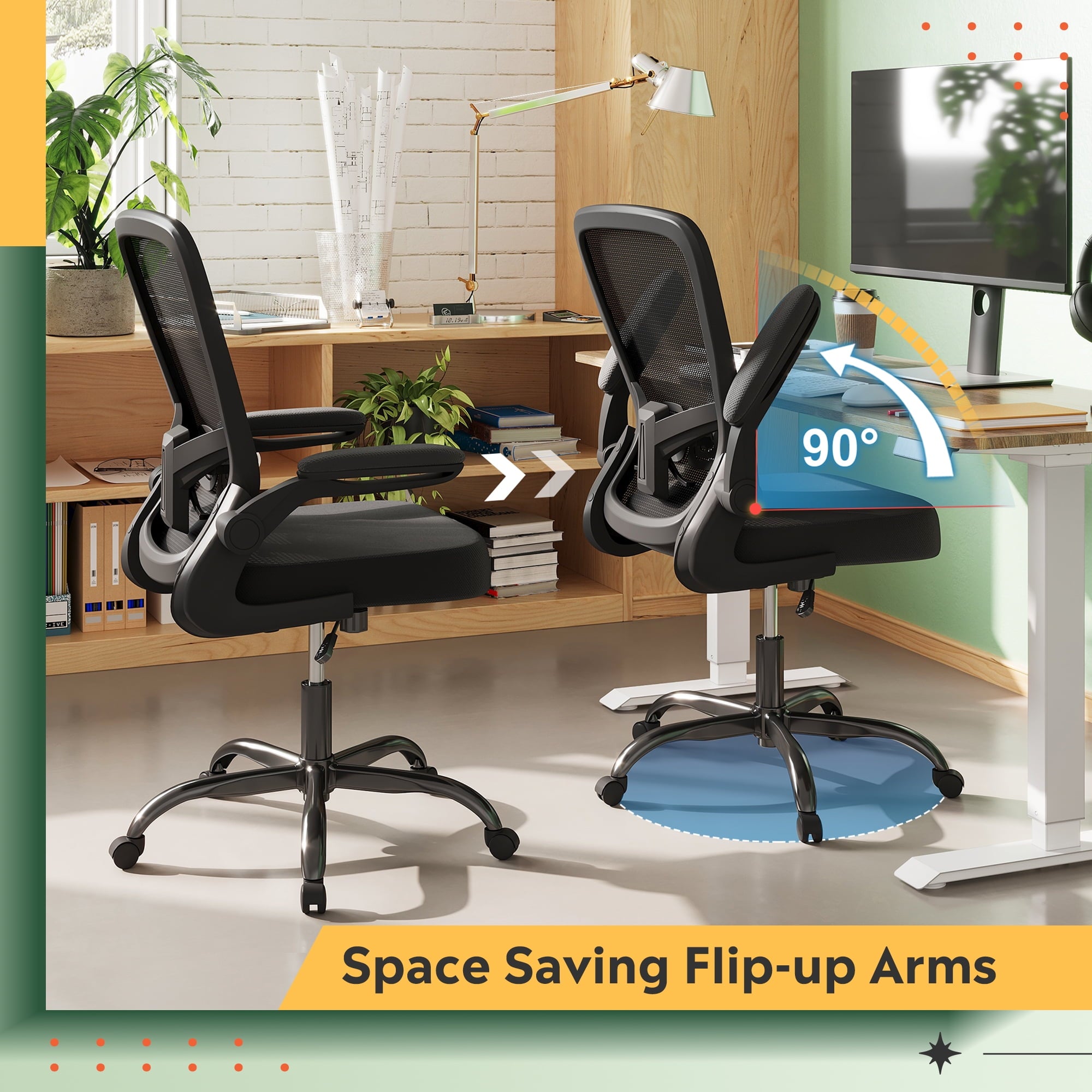 GALAXHERO Heavy-Duty 300 lb Capacity Ergonomic Mesh Office Chair for Home & Gaming with Flip-Up Arms, Adjustable Lumbar Support and Tall Back - Height-Adjustable Computer Desk Chair