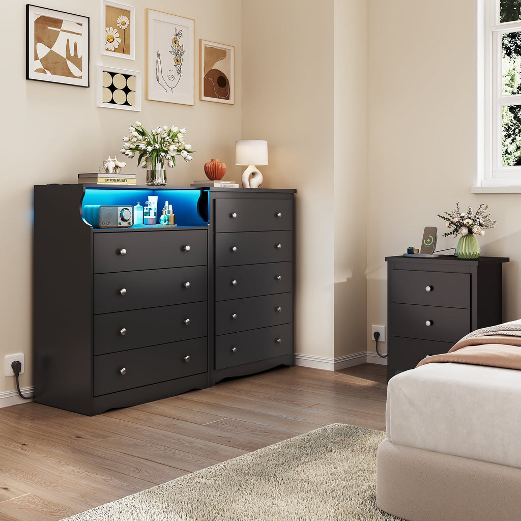 GALAXHERO 5 Drawer Dresser for Bedroom, Retro Wood Chest of Drawers, Tall Dresser with Round Metal Handle for Living Room, Hallway, Closet