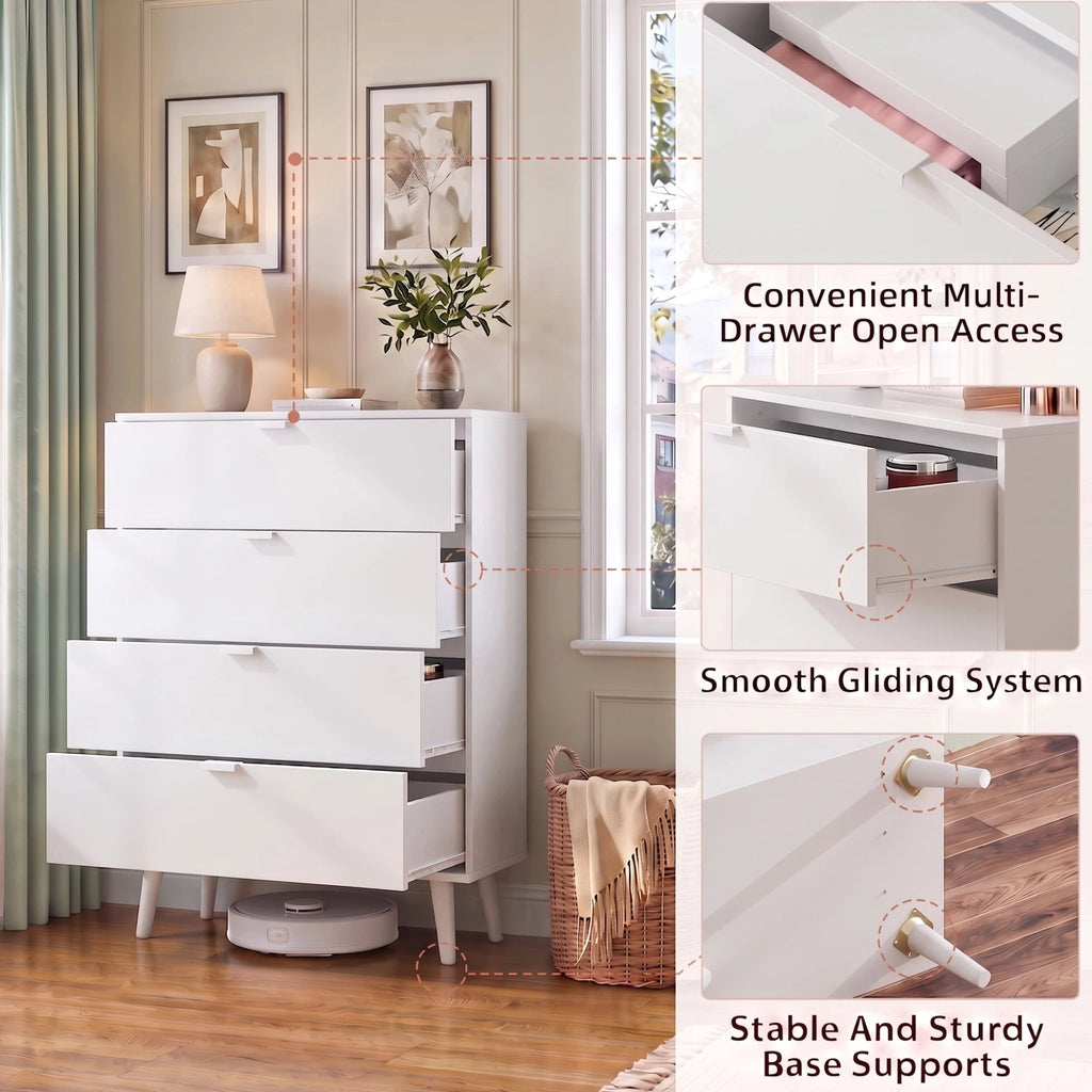 GALAXHERO 4 Drawer Dresser, Modern Chest of Drawers for Bedroom, Tall Wood Storage Organizer for Living Room, Closet, Hallway, Dorm Room