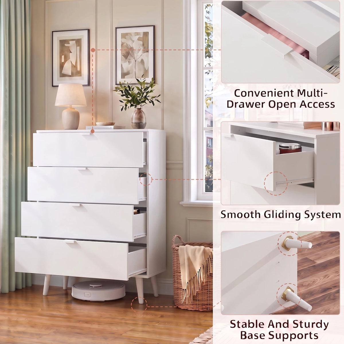 GALAXHERO 4 Drawer Dresser, Modern Chest of Drawers for Bedroom, Tall Wood Storage Organizer for Living Room, Closet, Hallway, Dorm Room