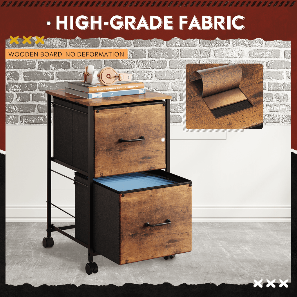 GALAXHERO 2 Drawer File Cabinet, Rolling Printer Stand Filing Cabinets for Home Office, Fabric Vertical File Cabinet Fits A4 or Letter Size, Wood Grain Print