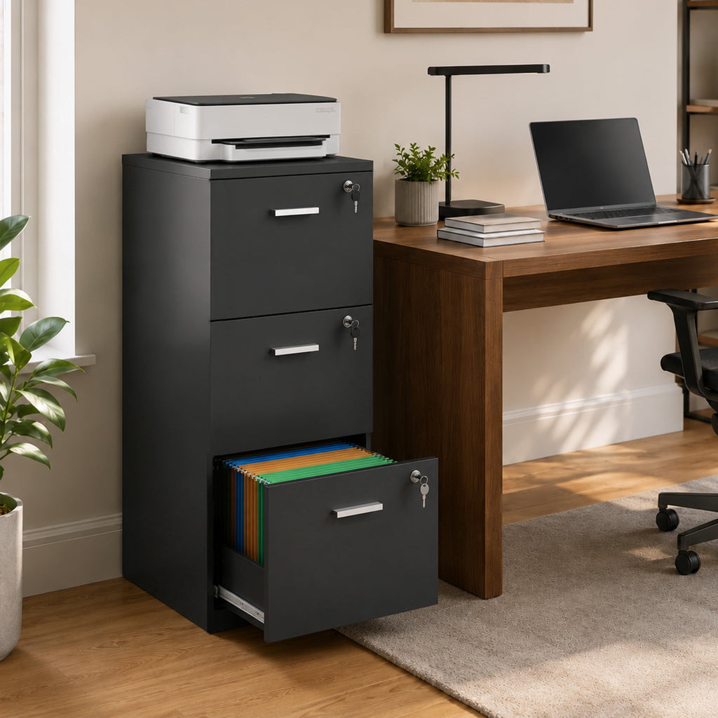 GALAXHERO 3-Drawer File Cabinet with Locks & Wood Printer Stand, Fits Letter/A4, Ideal for Home Office