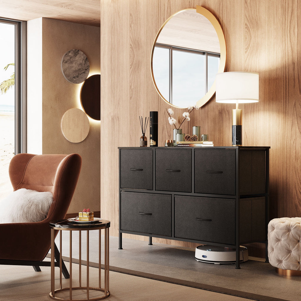 GALAXHERO 5 Drawer Dresser, Fabric Storage Tower for Bedroom, Hallway, Entryway & Closets, Sturdy Steel Frame with Wood Top, Easy Pull Handle