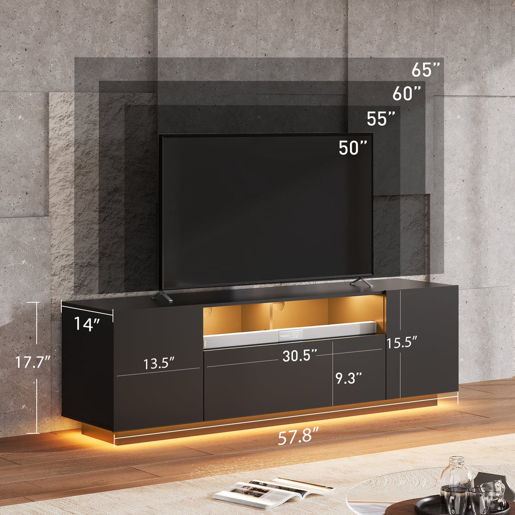 GALAXHERO  TV Stand for TVs up to 65”, Entertainment Center with LED Lights & Drawer, Modern TV Console with Storage for Living Room Bedroom
