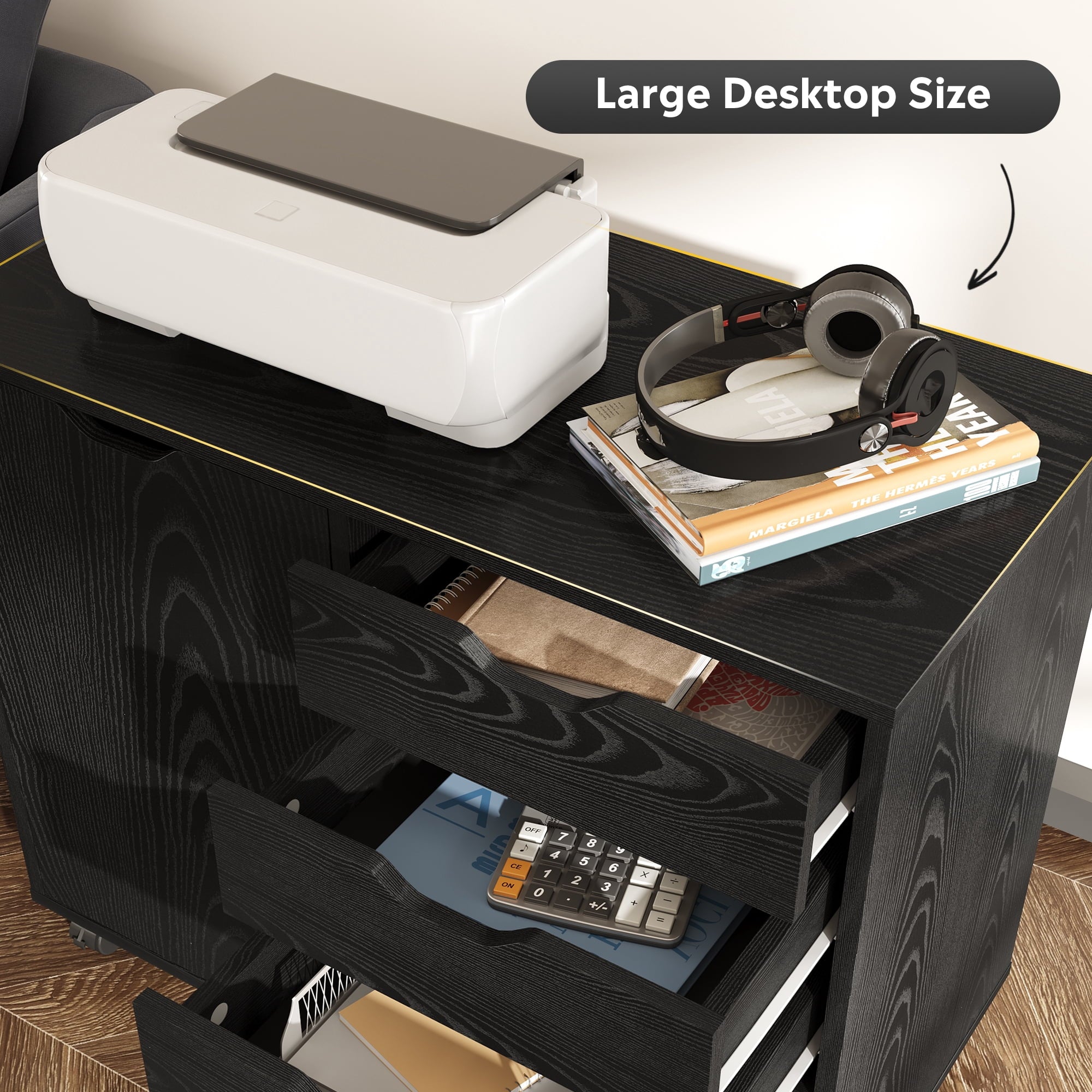 GALAXHERO 5-Drawer Storage Cabinet, Mobile Printer Stand Filing Cabinet for Home Office Cabinet, Wood File Cabinet
