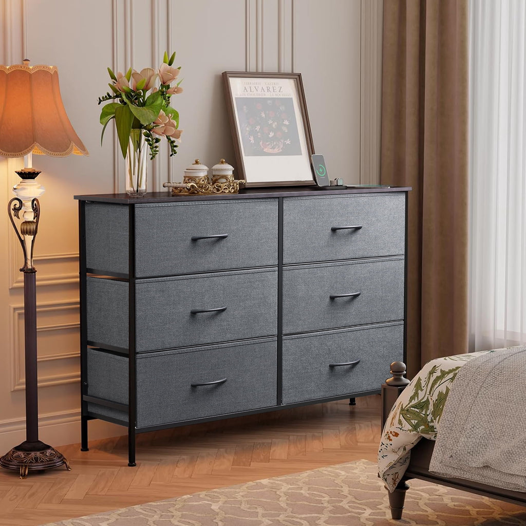 GALAXHERO 6-Drawer Fabric Dresser, 50-Inch TV Stand Wide Chest of Drawers for Bedroom, Closet, Living Room