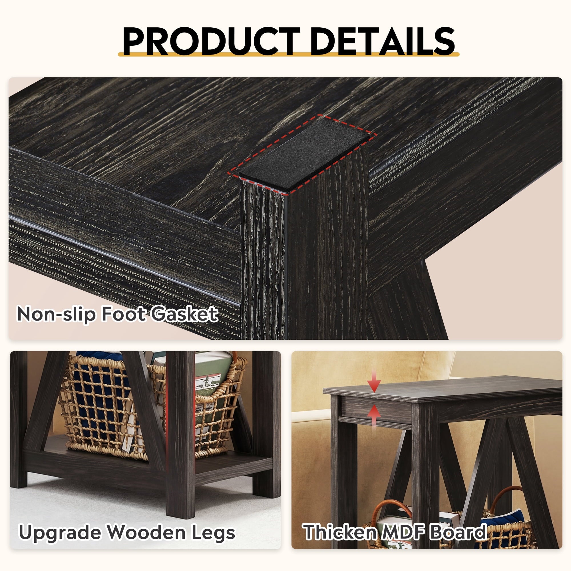 GALAXHERO Narrow End Table with Charging Station and Open Storage Shelf Sofa Side Table with 2 USB Ports and 2 Power Outlets, Slim Farmhouse End Table for Small Spaces, Bedroom, Living Room