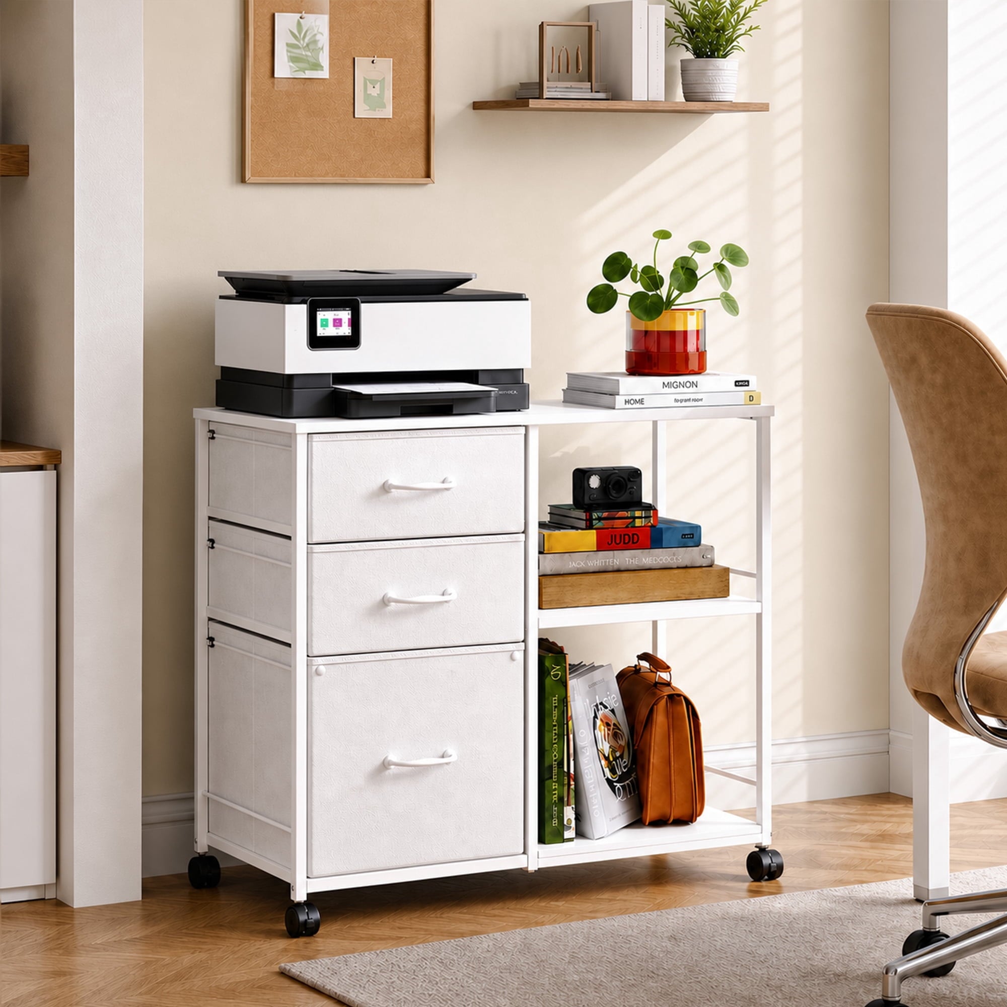 GALAXHERO 3 Drawer File Cabinet, Rolling Printer Stand with Storage, Lateral Fabric Filing Cabinet for Home Office,  Fits Letter/A4