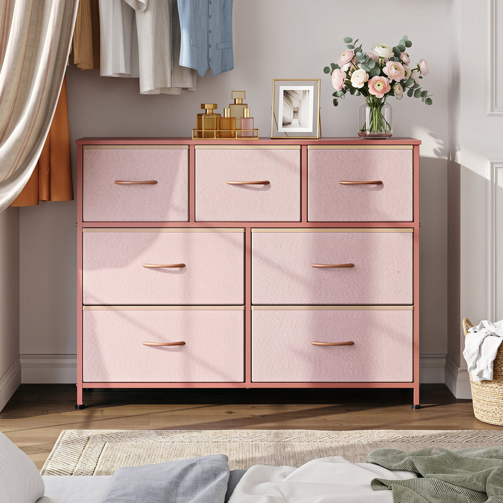 GALAXHERO 7 Drawer Dresser, TV Stands for 45" TV, Chest of Drawers with Fabric Bin for Bedroom, Living Room, Entryway