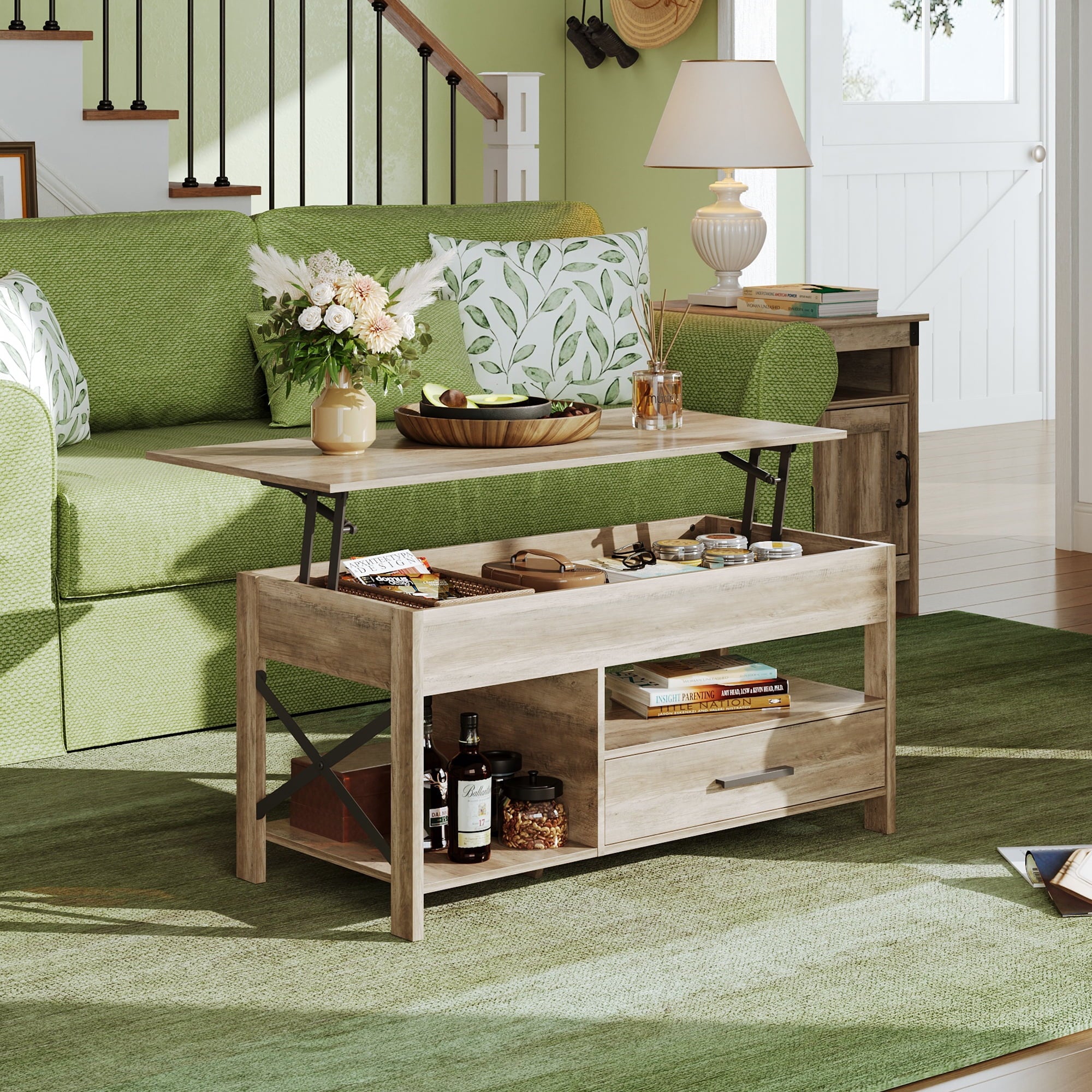 GALAXHERO Coffee Table, 39" Lift Top Coffee Table with Hidden Compartment, Storage Drawers and Storage Shelf for Living Room, Reception Room