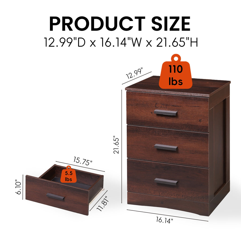 GALAXHERO 3 Drawer Night Stands for Bedroom, Tall Nightstand with Storage Cabinets, Wooden Bedside Table for Living Room Dorm