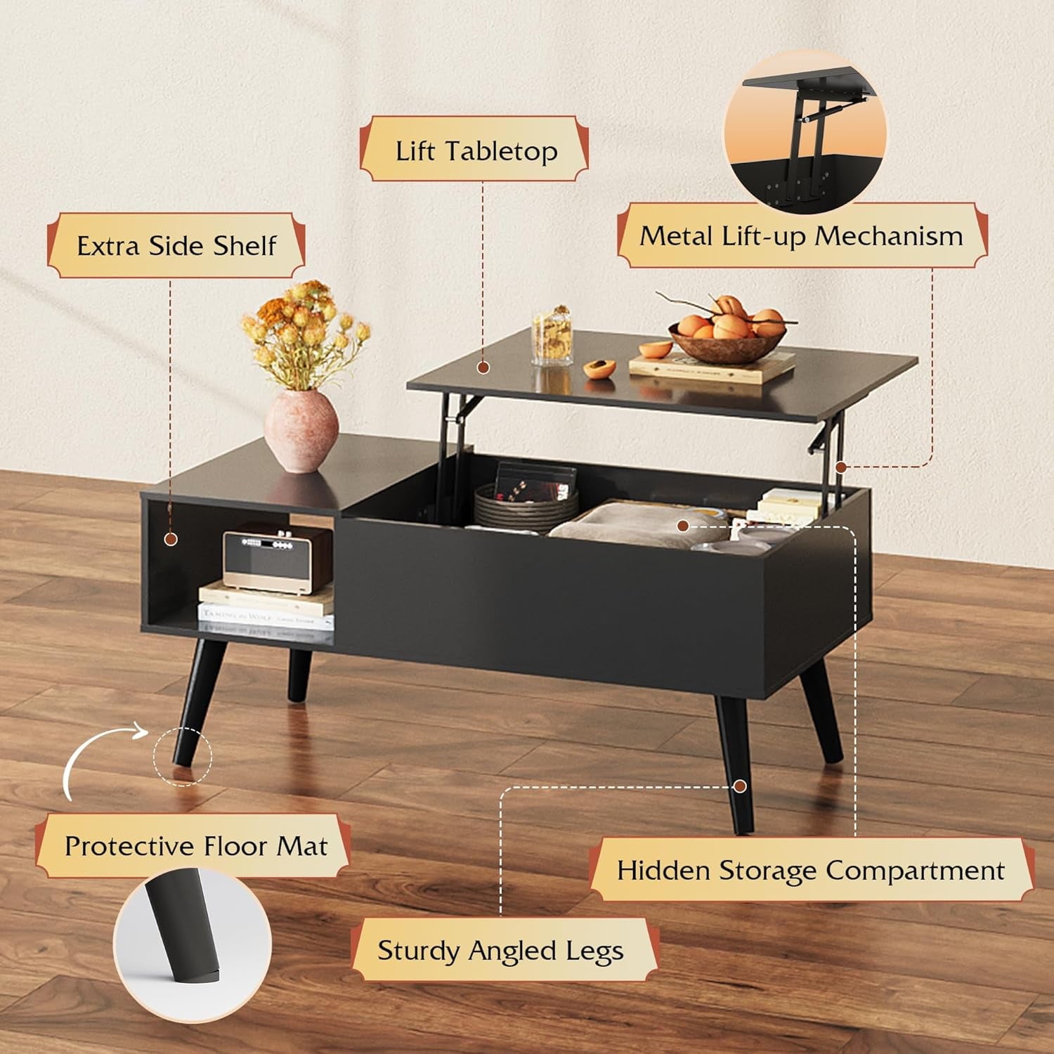 GALAXHERO Lift Top Coffee Table with Storage Small Living Room Table with Storage Shelf & Hidden Compartment