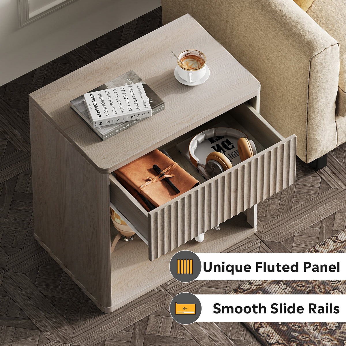 GALAXHERO Nightstands Set of 2, Farmhouse Night Stand with Drawer and Storage Shelf, Wood Bed Side End Table for Bedroom Living Room