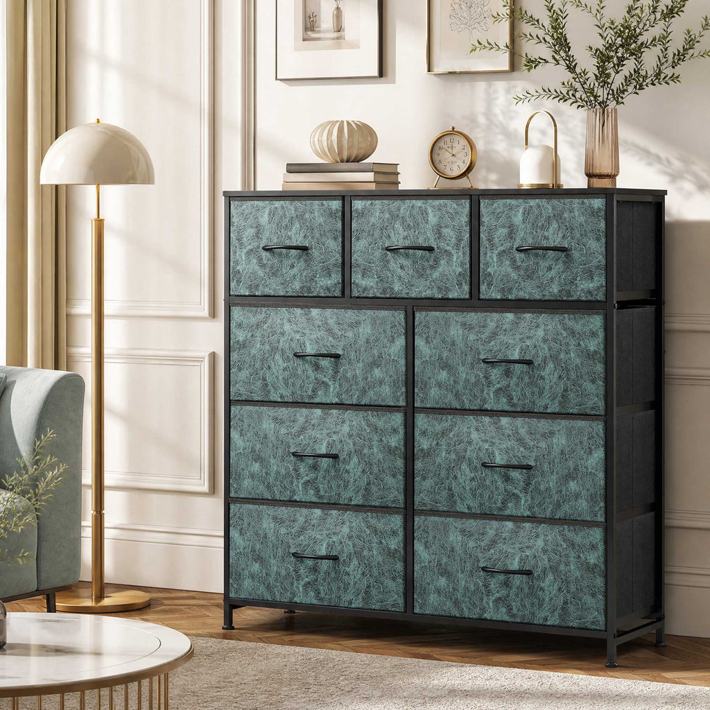 GALAXHERO 9-Drawer Fabric Dresser, Tall Storage Tower for Bedroom, Hallway, Entryway, Closet, Chest Organizer Unit with Fabric Bins, Steel Frame, Wood Top, Wood Grain Print