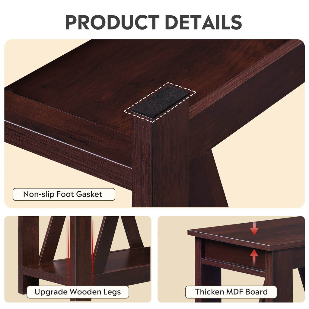GALAXHERO Set of 2 Farmhouse End Tables with Charging Station Slim Sofa Side Tables with Open Storage Shelf End Table for Living Room Espresso