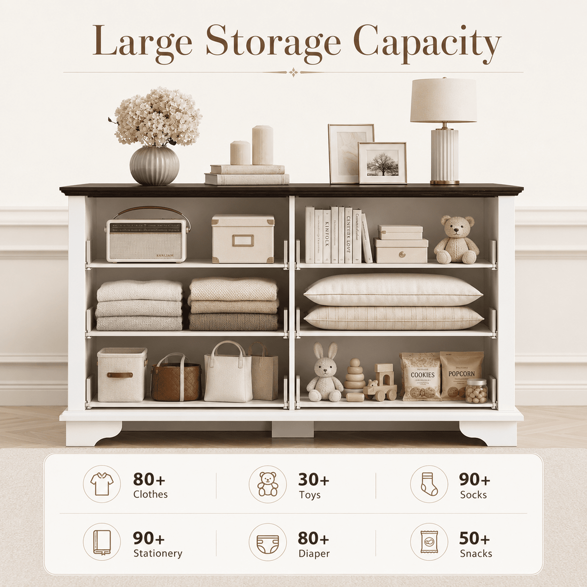 GALAXHERO Farmhouse Wood Dresser for Bedroom, Dresser with 6 Drawers, Chest of Drawers with Roman Metal Handle, TV Stand for 60 inch TV for Living Room, Hallway