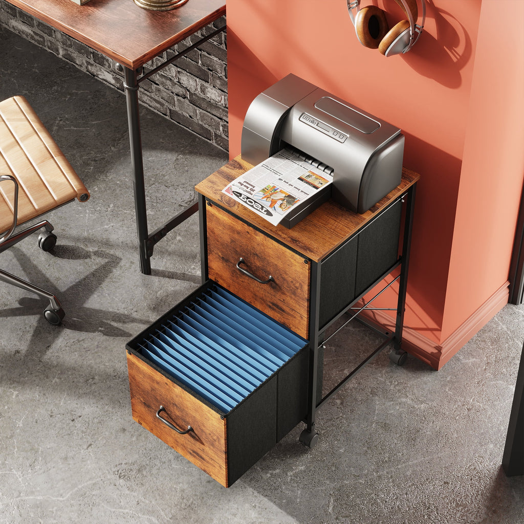 GALAXHERO 2 Drawer File Cabinet, Rolling Printer Stand Filing Cabinets for Home Office, Fabric Vertical File Cabinet Fits A4 or Letter Size, Wood Grain Print