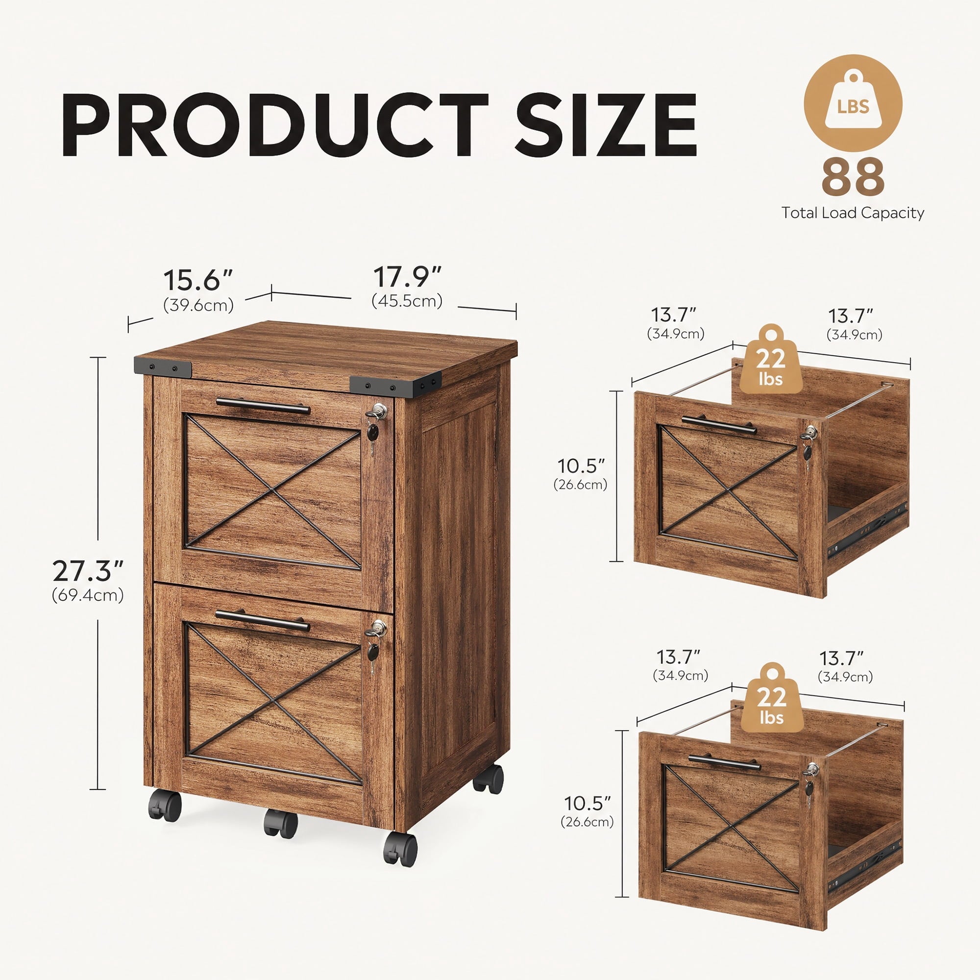 GALAXHERO 2 Drawer File Cabinet with Lock, Under Desk Filing Cabinets, Mobile Printer Stand for Home Office, Wood Storage Organizer Fit Letter/A4 Size