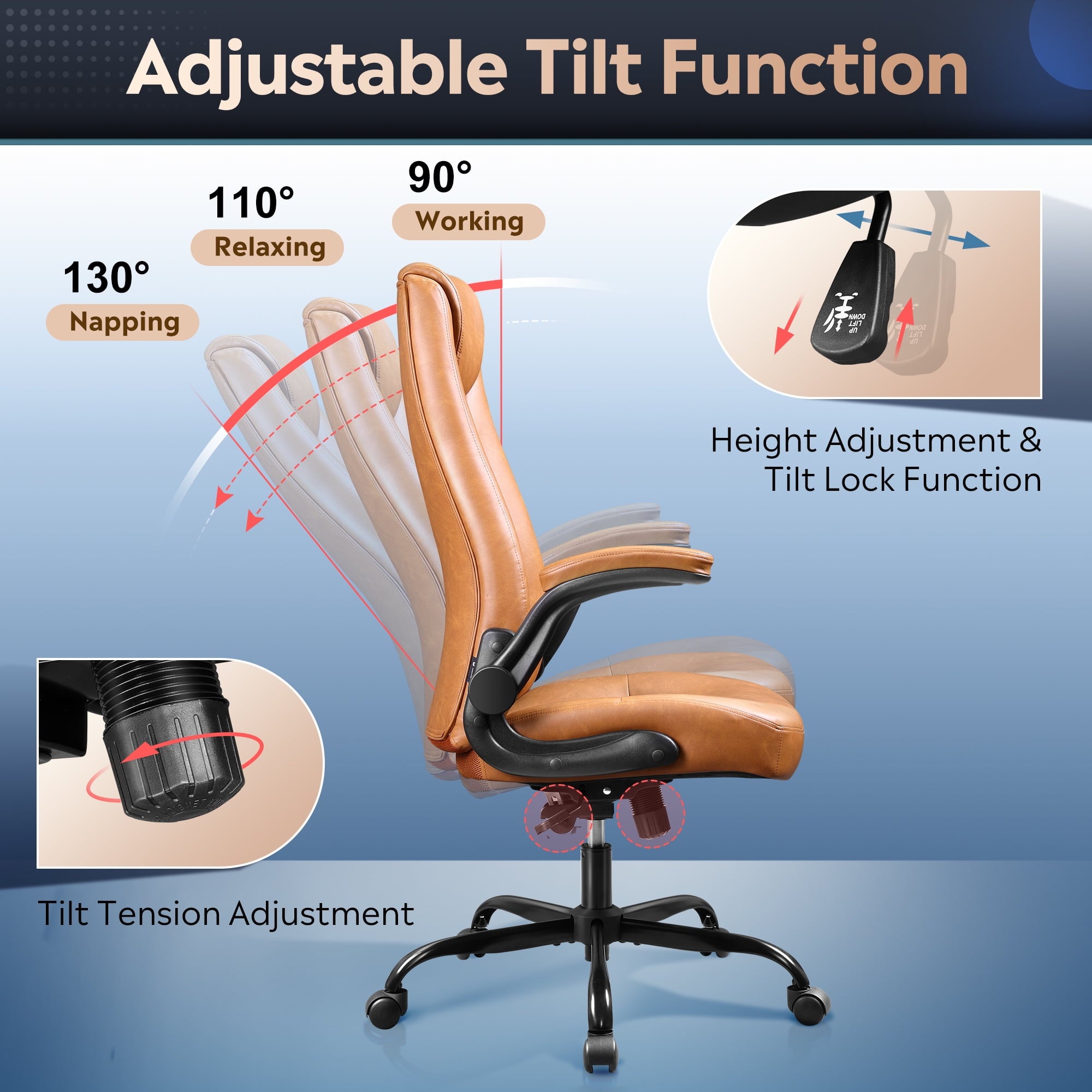 GALAXHERO Ergonomic High Back Office and Conference Room Desk Chair, Adjustable Flip-Up Armrests and Lumbar Support